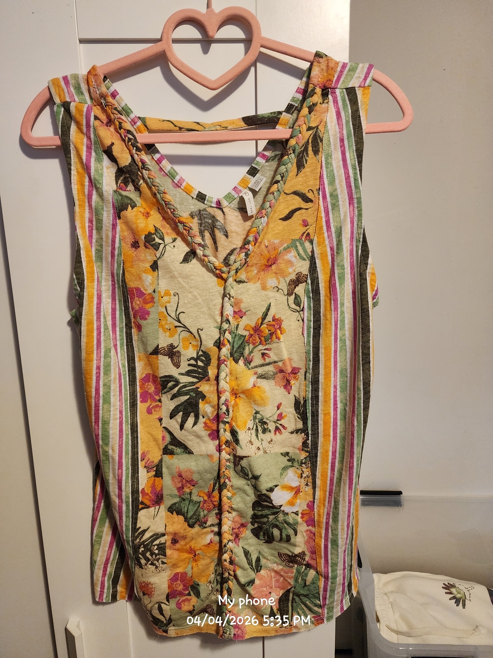 Cato Yellow Floral Striped V-Neck Tank